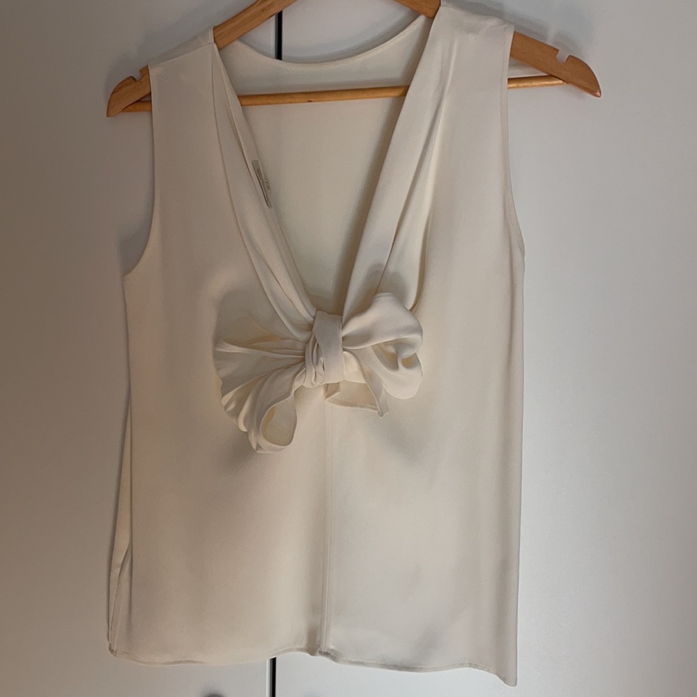 Massimo Dutti White Low Bow Back Top size S